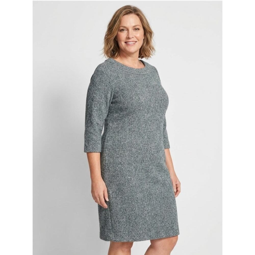 Talbott Size 3XP Green Gray Tweedy Cowl Neck Midi Dress Office Simple Elegance